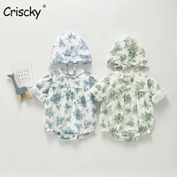 criscky spring baby girls romperhat cotton o neck full printed long sleeve lace infant newborn jumpsuits bebe cute clothes