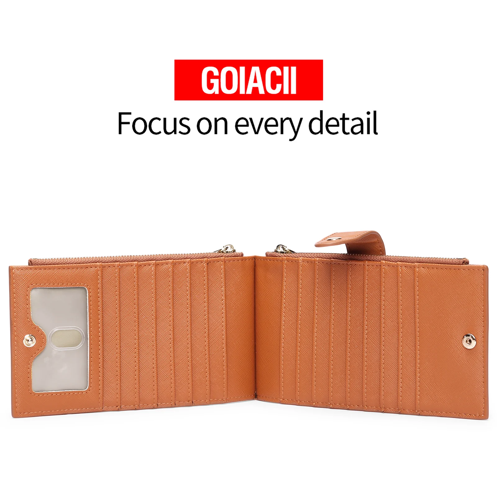 Genuine Leather Women Long Wallet Genuine Leather Coin Purse Solid Card Holder Accordion Card Slots Double Zipper Pocket