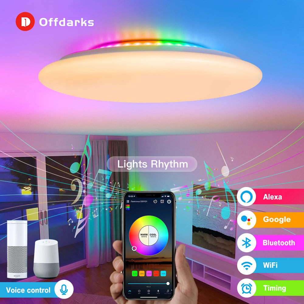 

Потолочная лампа OFFDARKS с Wi-Fi, современный умный bluetooth-Динамик RGB, музыкальный светодиодный светильник для спальни, гостиной, для домашнего инт...