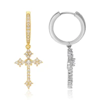 18k gold cross hoop earrings hypoallergenic dainty zircon hanging dangle silver earrings wed religion pendant jewelry for unisex