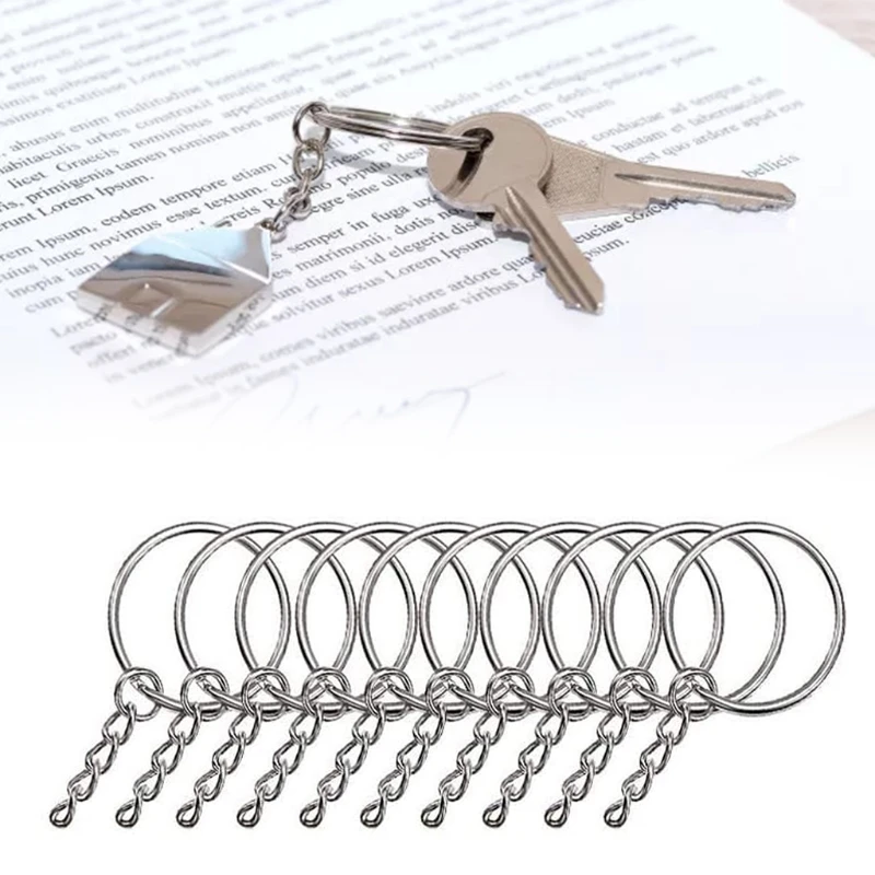 

N58F Silver Plated Metal Keyring Keychain Charms Split Ring Keyfob Key Holder Link Rings Women Men DIY Key Chains Accessories