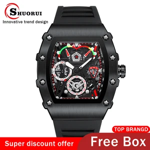 SHUORUI Watches For Men Silicone Strap Sports Quartz Richard Watch Men's Business Men Clock Relogio 
