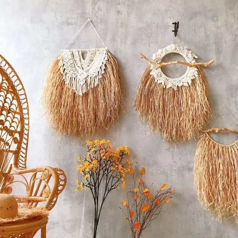 

Nordic grass woven wall decoration rattan hanging hotel homestay irregular electric meter hanging wall decoration blanket