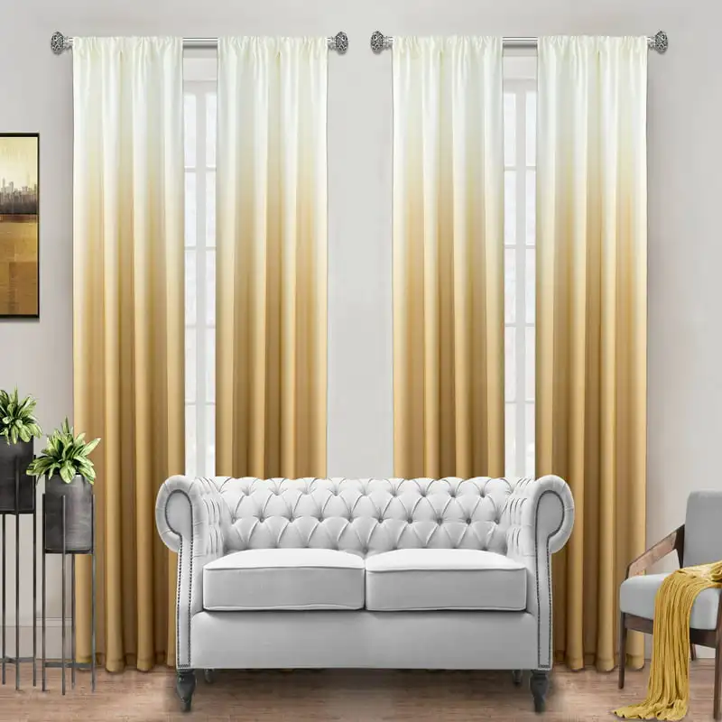 

Ombre Rod Pocket Window Curtain Set of 4 Panels in Gold
