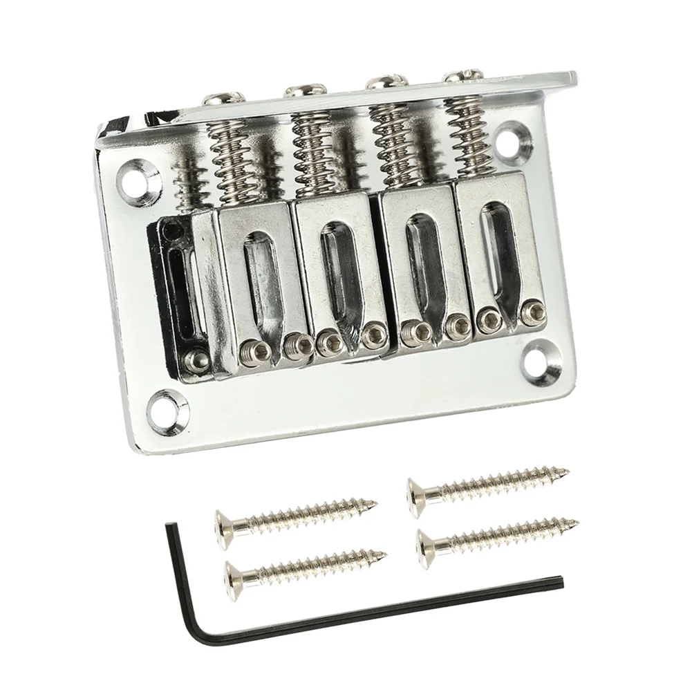 

4-String Chrome Hard-Tail Bridge for Cigar Box Guitars Electric Ukulele & More,Silver