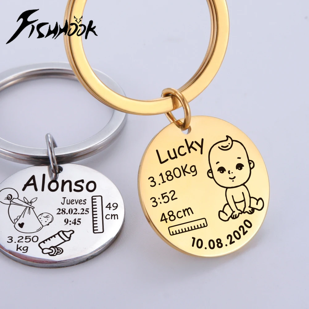 

Fishhook Персонализированный детский брелок для ключей, имя ребенка, дата, вес, высота, подарок на заказ, новорожденный, мать, женщина, брелок, ко...