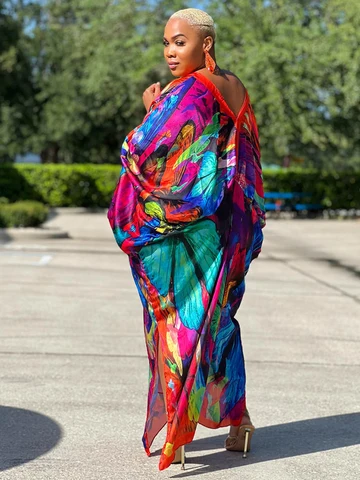 Винтажное бикини 2023, длинный кафтан больших размеров, элегантное пляжное платье с v-образным вырезом, летняя одежда, пляжная одежда, купальник, накидка A2021