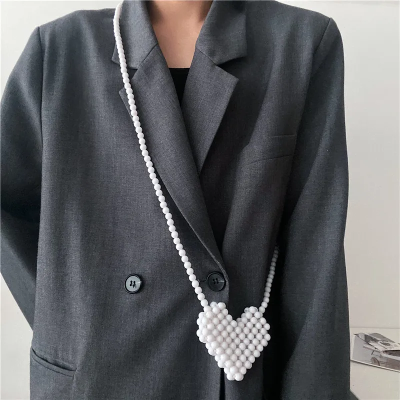 Handmade Mini Heart Shape Beads Women Crossbody Bags Delicate Purse for Girls High Quality Handbag Purse Pouch Red Black Green