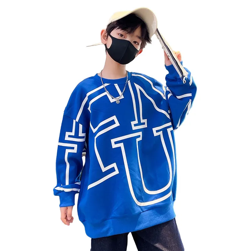 

Fashion Sweatshirts Big Boys Autumn Pullover Long Sleeve Tops Teenager School Loose Letter Print Children Clothing 6 8 10 12Yrs