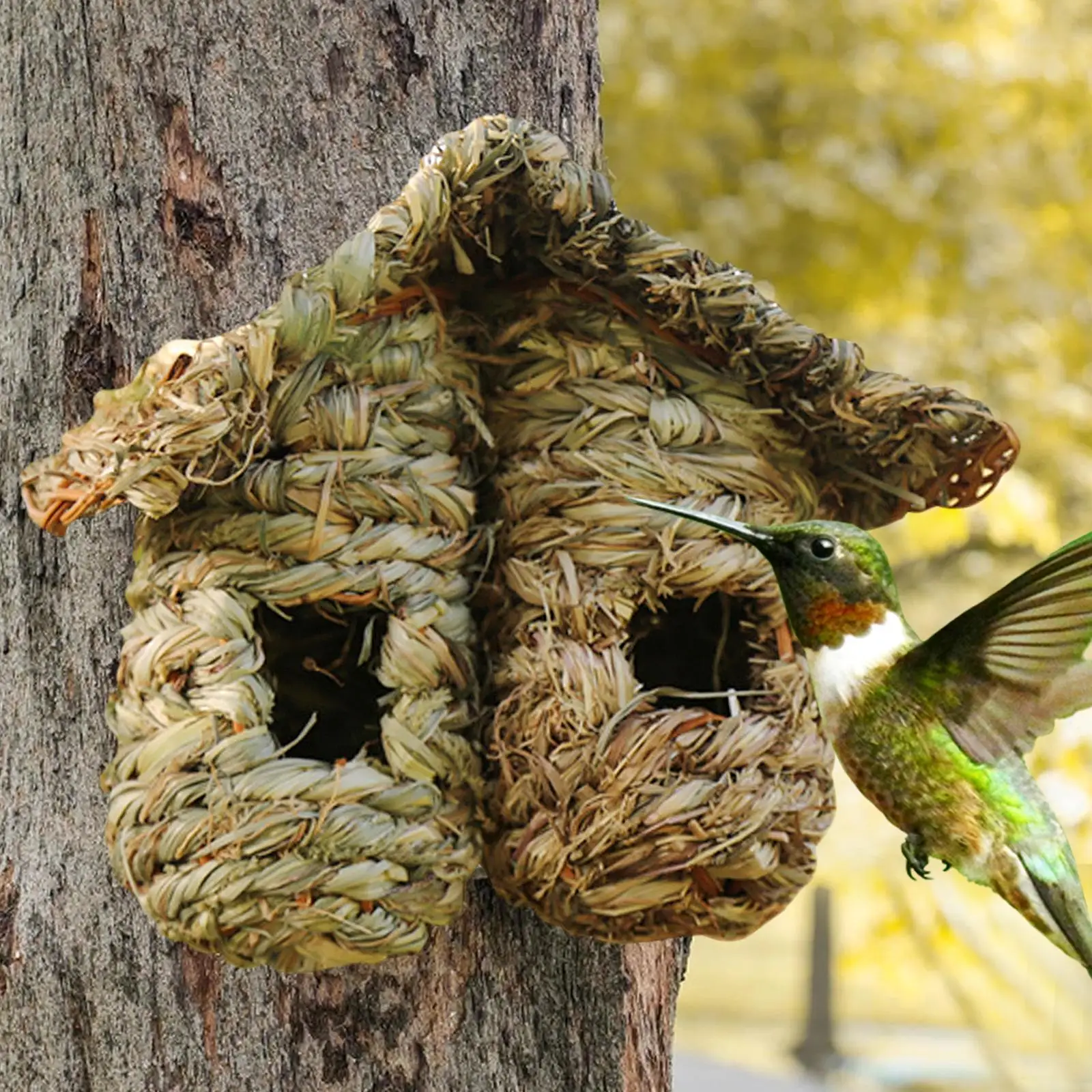 

Creative Bird Nest Weaved Outdoor Hanging Grass Bird Hut for Wren Hummingbird Chickadee