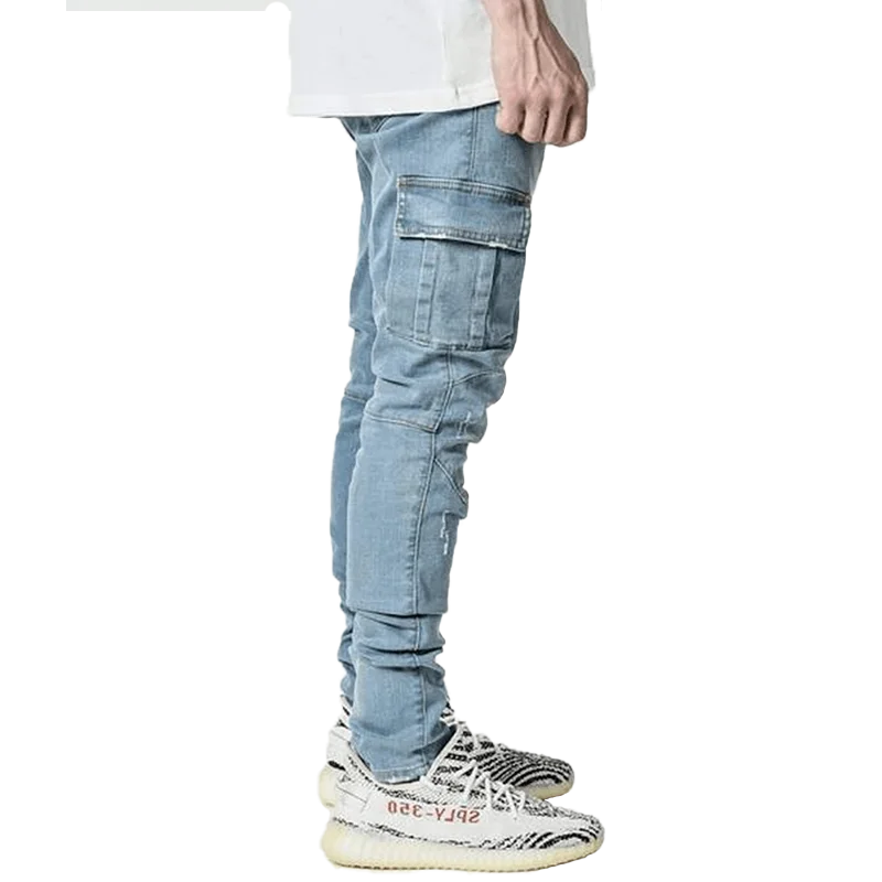 Jeans Men Blue Cargo Pants Multi Pockets Denim Pantalones Black Slim Fit Overalls Hombre Fashion Casual Streetwear Trousers 3XL