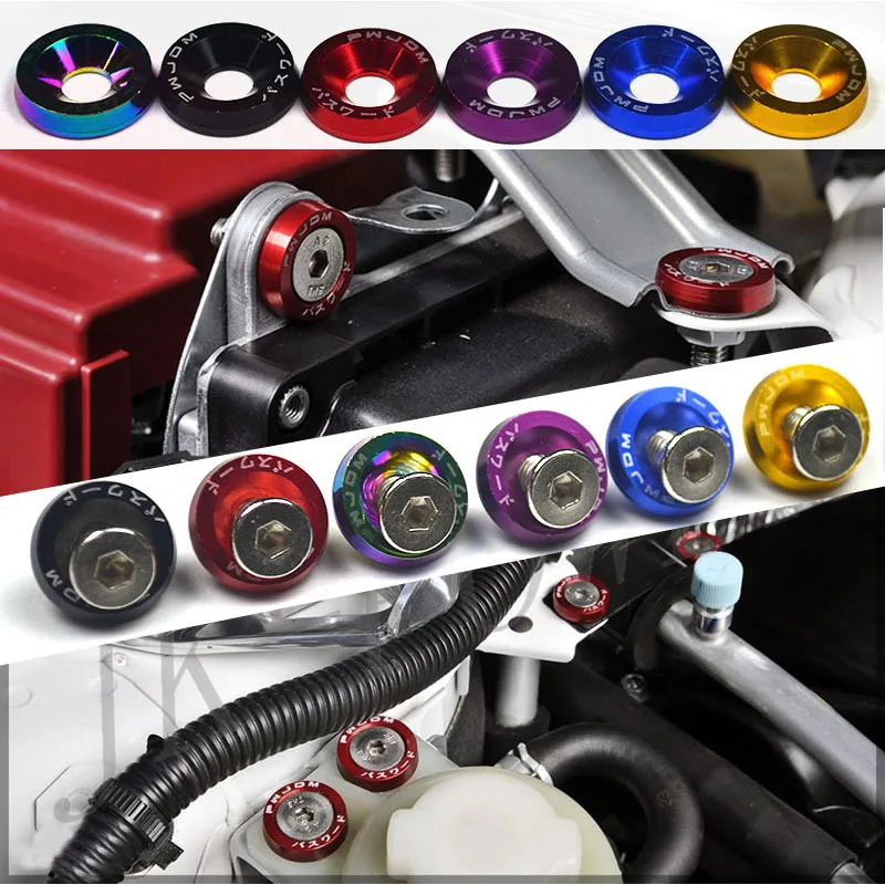 

10Pcs Fender Washer JDM Style fit Any 6mm Hole Bumpers Engine Dress Up License Plate Aluminum Washers With Bolts