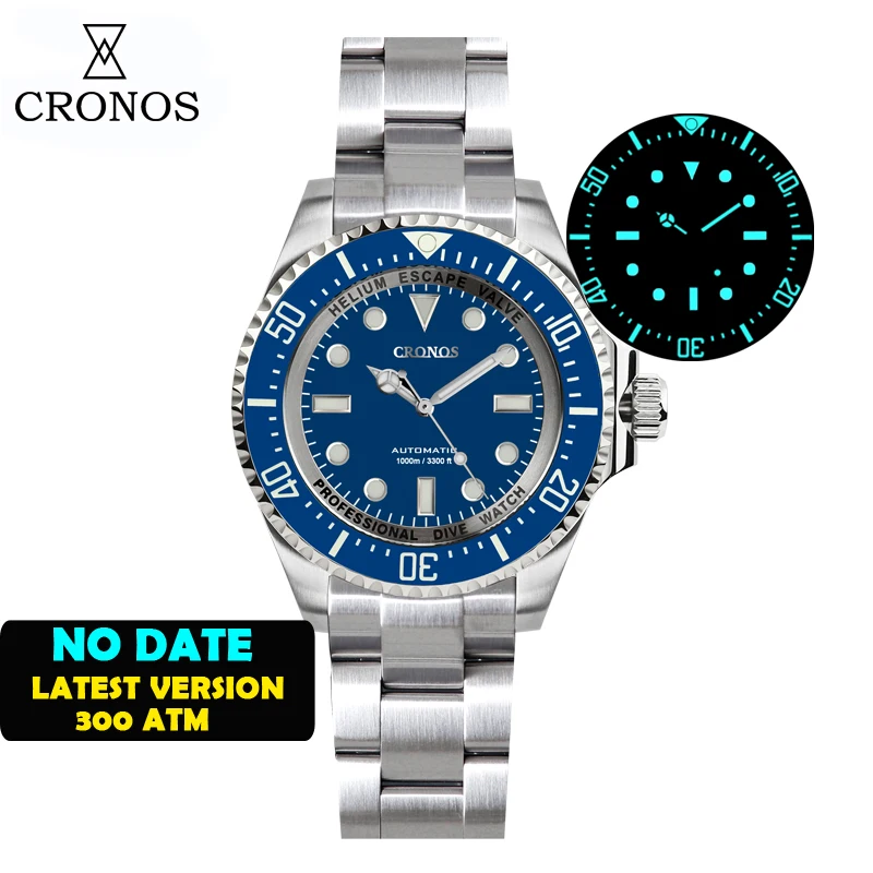 

Cronos Automatic Deep Diving Men Watch No Date Stainless Steel 3000 Meters Water Resistance Professional Diver L6009