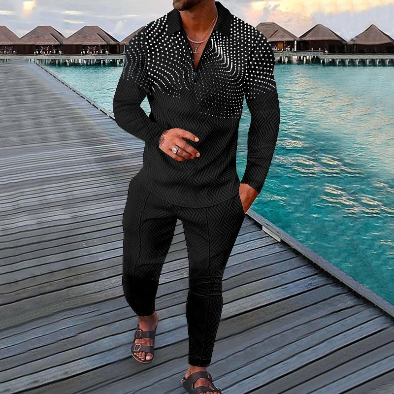 2023 Spring and Autumn New Casual 3D Pattern Printed Men's Suit Slim Zipper Long Sleeve and Fashion Jogging Fitness Sweatpants