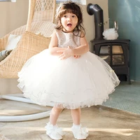 new fluffy dress silver white mesh princess dress bow fairy dress baby girl birthday dress