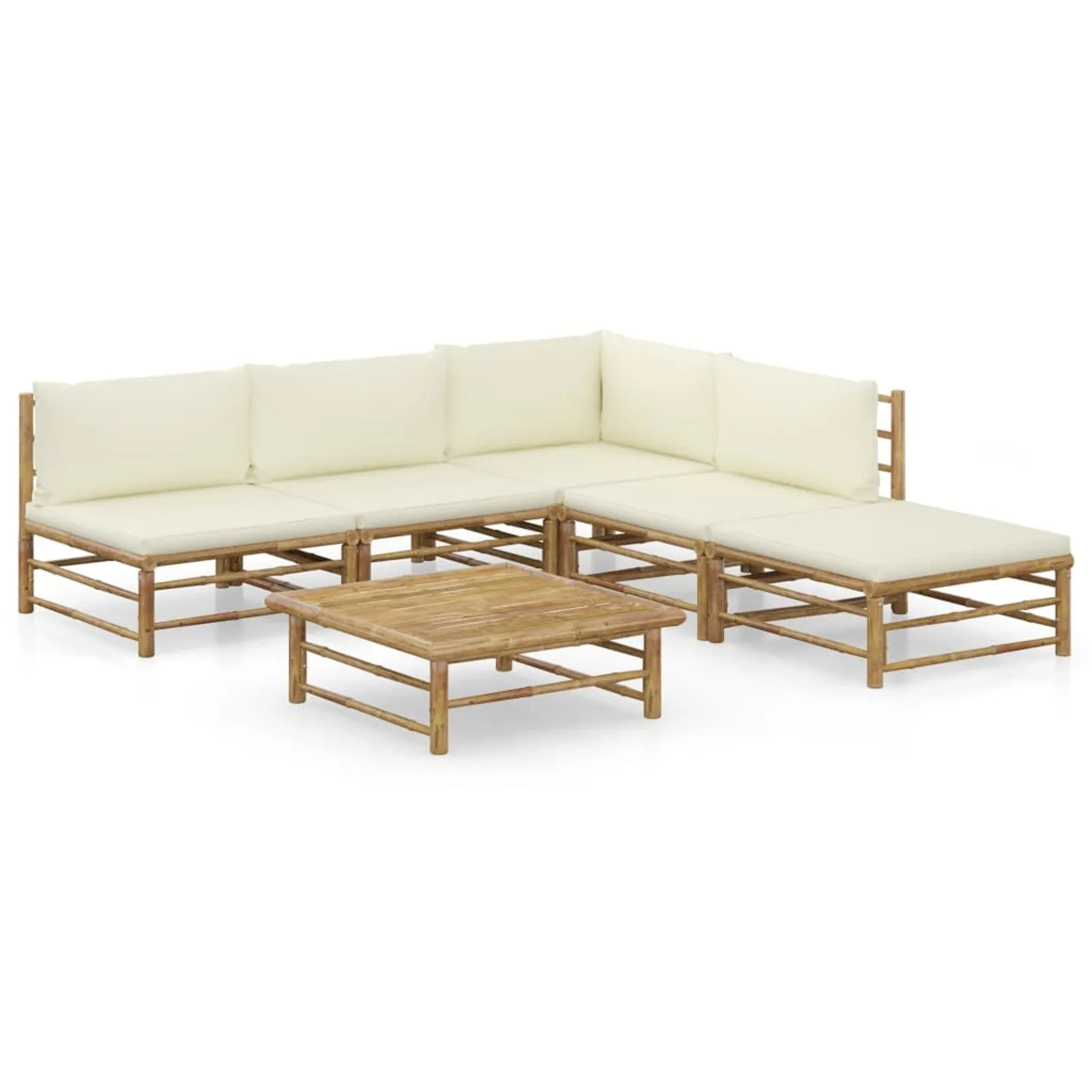

6 Piece Garden Lounge Set with Cream White Cushions Bamboo
