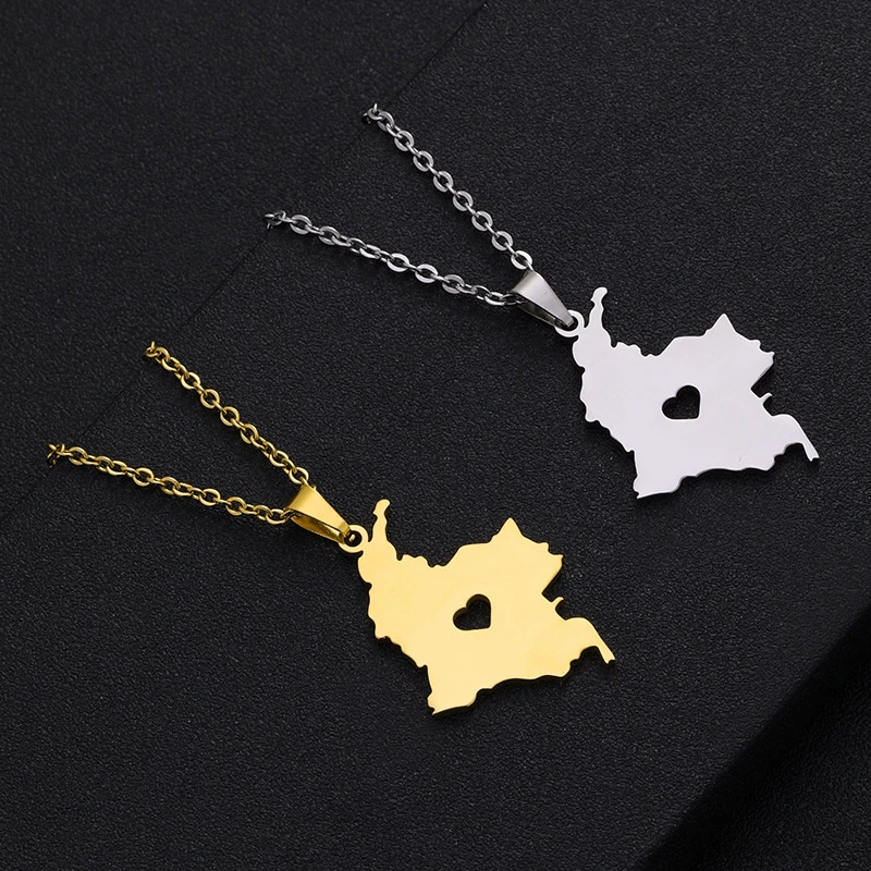 Colombian Map With Cities Pendant Necklaces for Women Girls Gold Color Colombians Heart Shaped Stainless steel Patriotic Gift