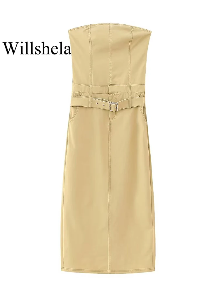 

Willshela женское модное желтое платье миди с боковой молнией и разрезом сзади Vinatge, без бретелек, с вырезом лодочкой, женские шикарные платья для девушек