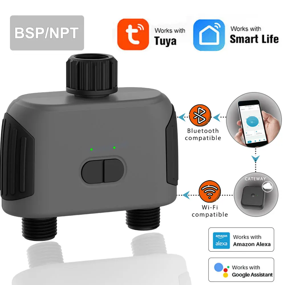 Tuya Bluetooth-compatible WiFi-compatible 2-Way Intelligent Water Timers Automatic Watering Controller Smart Garden Sprinklers