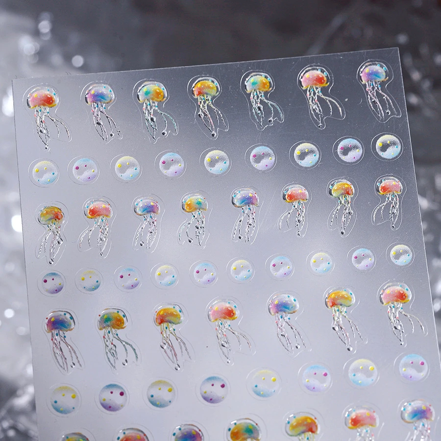 Красивые Цветные самоклеящиеся 3D-Наклейки для ногтей с Медузой морскими волнами