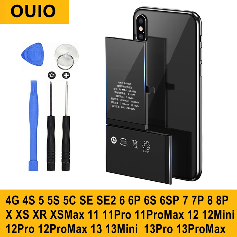 

Аккумулятор для телефона большой емкости для Apple 5S 5 6S 6 7 8 10 Plus X SE Xr Xs Max, Сменный аккумулятор для iPhone 7, батареи с инструментами