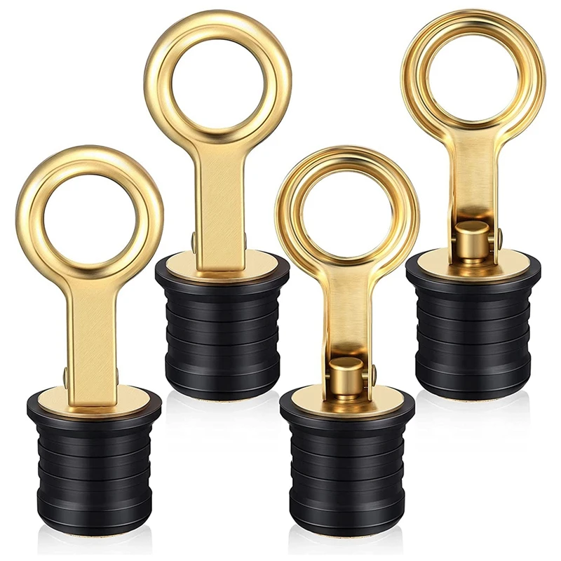 

4 Pieces Snap-Handle Drain Plug Boat Drain Plug Brass Handle Rubber Plug For 1 Inch Diameter Drains