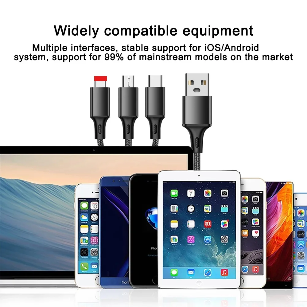 3 в 1 Micro USB Type C зарядный кабель с несколькими Usb-портами |