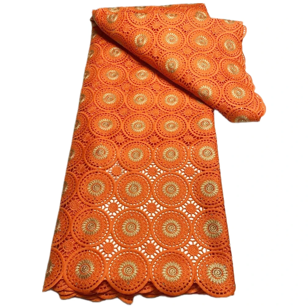 

Orange African Lace 2022 Latest Nigerian Guipure Cord Lace Fabrics For Wedding Dress 5 Yards