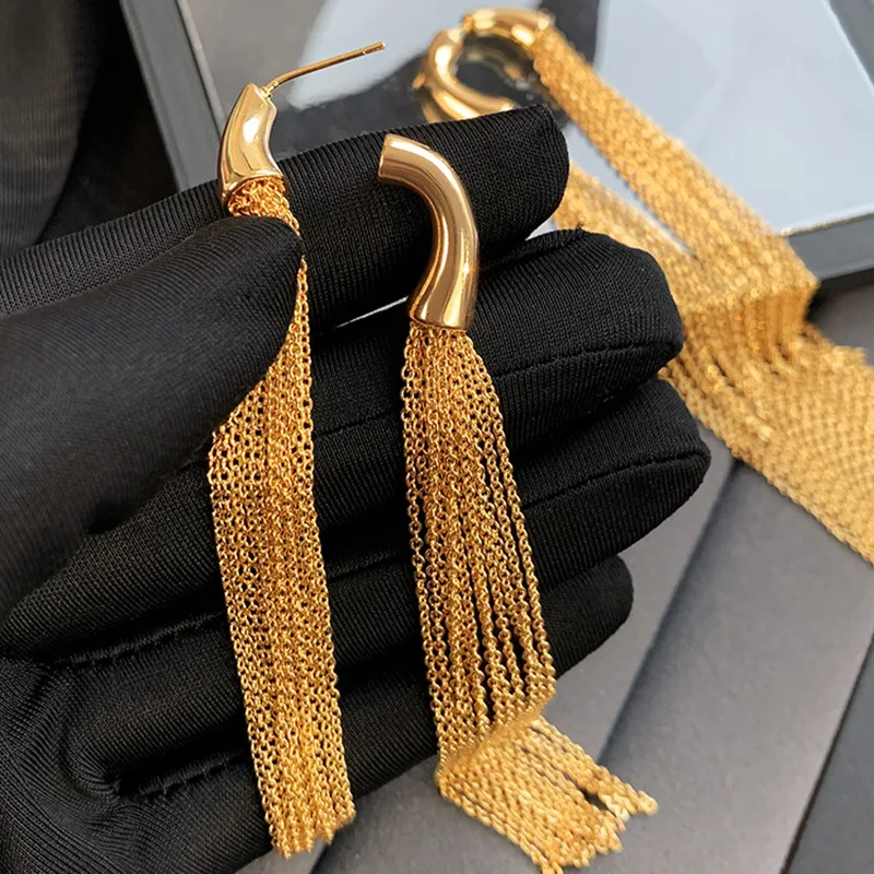 

Long Earring Statement Gold Color Bling Tassel Earrings For Women Female Wedding Daily Statement Jewelry Gifts
