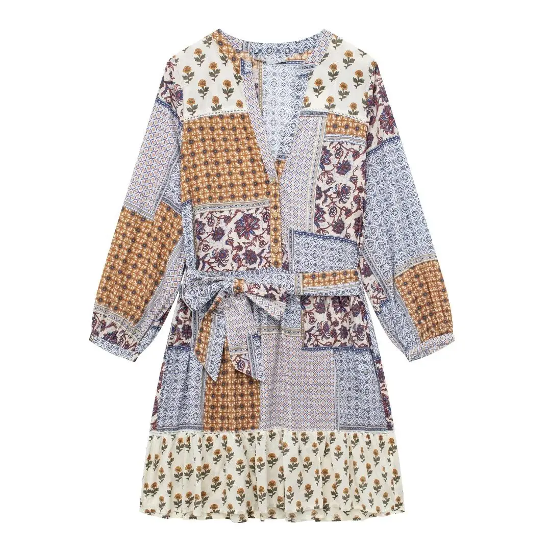 

Женское платье-рубашка с поясом и длинным рукавом, осень 2023