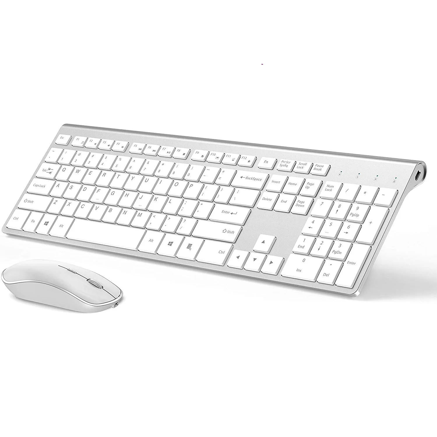 2.4G Rechargeable Wireless Keyboard And Mouse Ergonomic Full-Size Design Russian/English/German/French Laptop/PC/ Windows，Silver