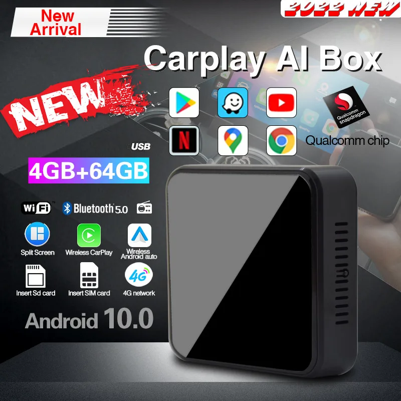 

2022 новая AI Box 4G карманная Беспроводная система CarPlay Android 4 Гб + 64 Гб 8 ядер поддержка раздельных сенсорных экранов Поддержка беспроводной Android