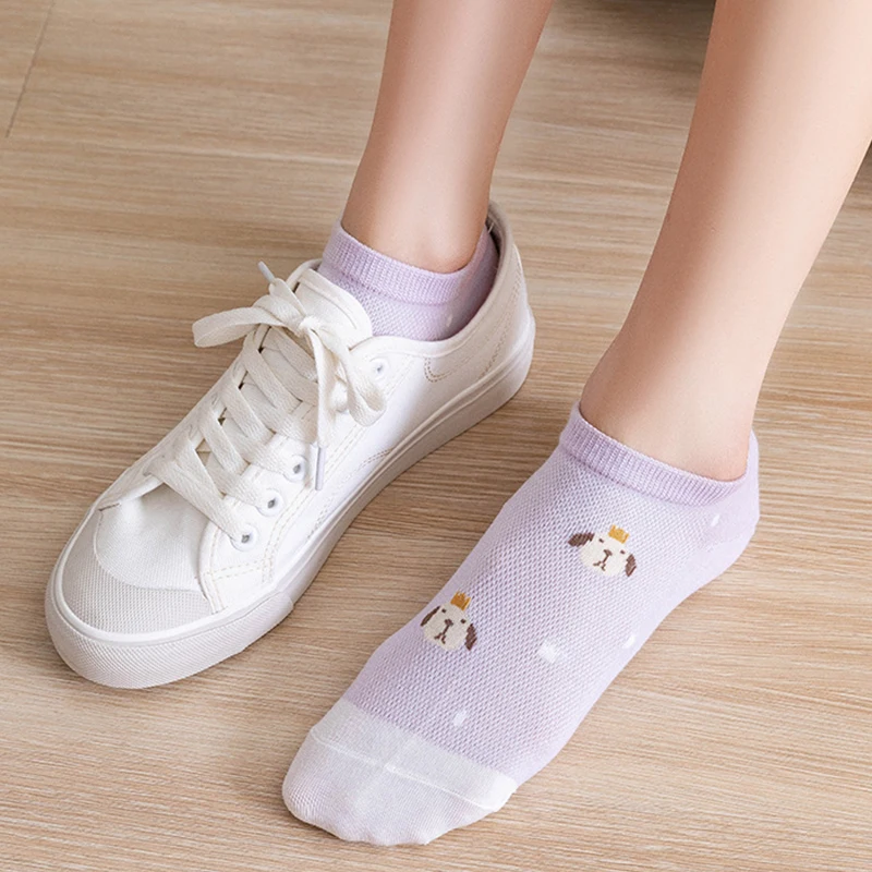 10 Pairs Mesh Breathable Cool Women Socks Cute Summer Short Ankle Socks Cartoon Animals Printing Korea Style Fish Net Chausette