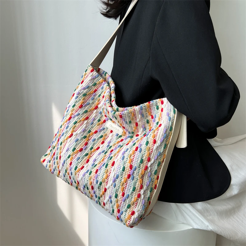 

Luxury Brand Design Women Weave Bucket Shoulder Bags Fashion Handbags and Purses Casual Fabric Crossbody Bag 2022 Summer