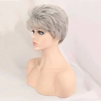 whimsical w synthetic fluffy wavy short wigs for white women sliver gray hair multilayered medium elastic breathable wig cap
