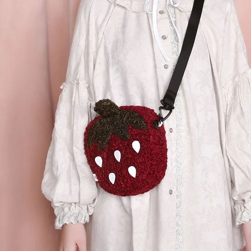 

MBTI Cute Strawberry Womens Shoulder Bag Fluffy Kawaii Winter Purse 2023 Luxury Design Fashion Zipper Crossbody Bag