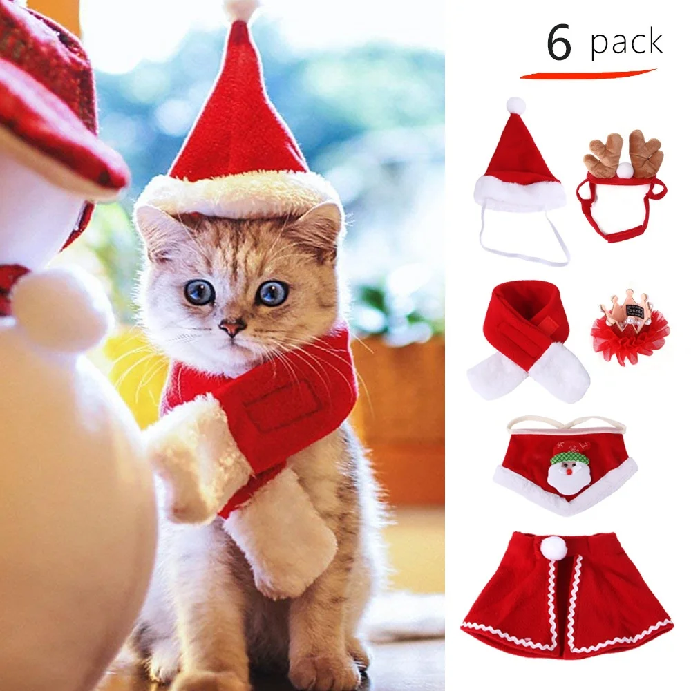 

Pet Christmas Costumes Cat Funny Antlers Hat Dog Scarf Cloak Puppy Headwear Clothes New Year Pet Cape Headdress Cloak Christmas