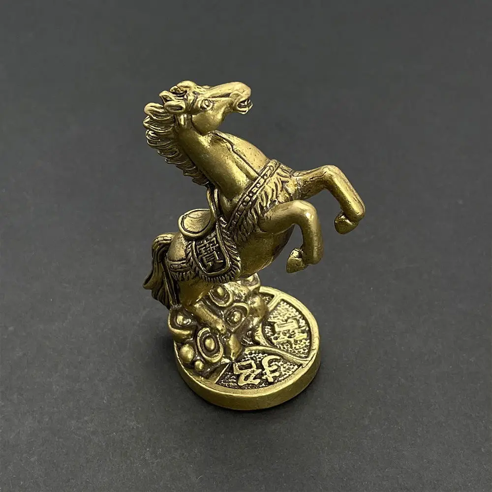 

China Retro Vintage Pure Copper Horse Ornament Solid Brass Attract Wealth Craft Decorations Chinese Style Antique Bronze Ware