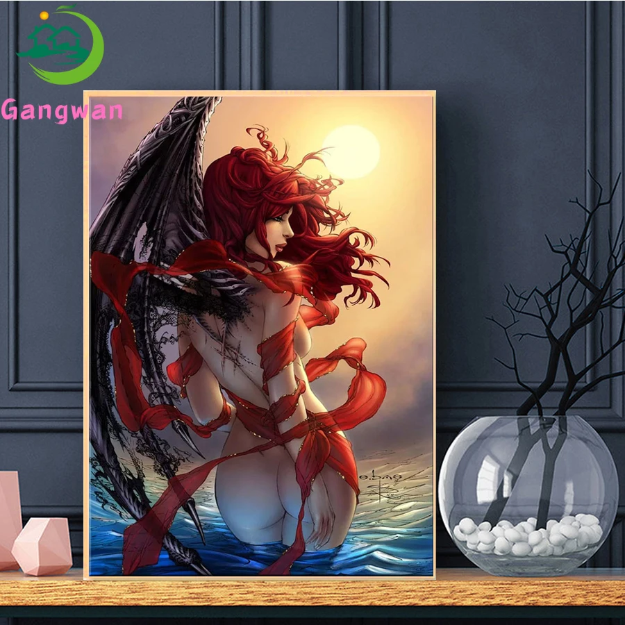 

Перо мечта фея, эльф, 5d diy Алмазная вышивка полная квадратная круглая дрель алмазная живопись крыло ангел, мультфильм девушка, новое поступл...