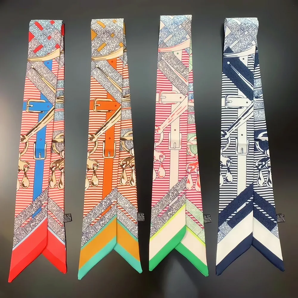 

Belt Striped Skinny Scarf Women Luxury Brand Bag Scarves Neck Silk Scarf For Ladies Foulard Hair Headband