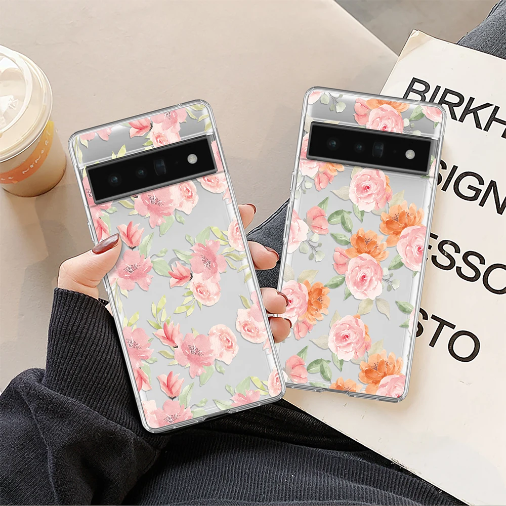 

Pink Rose Phone Case for Google Pixel 7a 7Pro 7 6a 6 6Pro 5 5a 5G 4XL 4 2 3XL 2XL 3 3a 3aXL 4a Cover Transparent Soft TPU Fundas