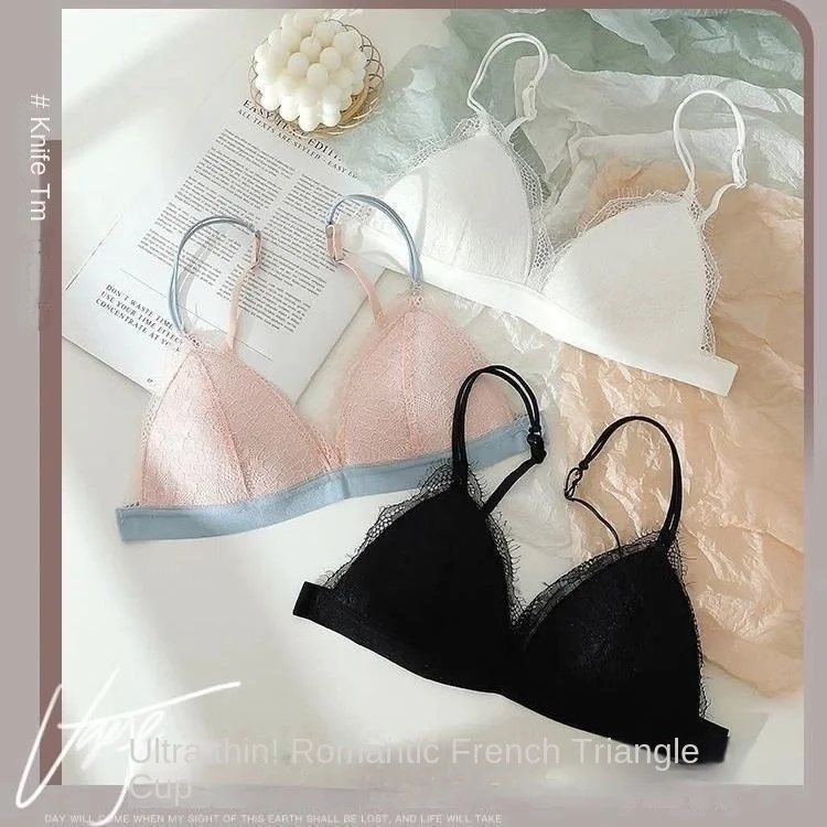 

Autumn Sexy Lingerie Ladies No Steel Ring Big Breasts Show Small Ultra-thin Lace French Triangle Cup Bra