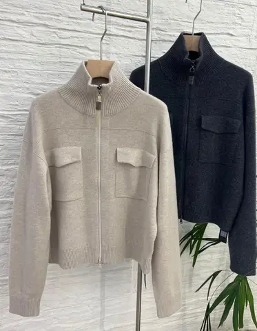 Женский кашемировый кардиган с воротником-стойкой