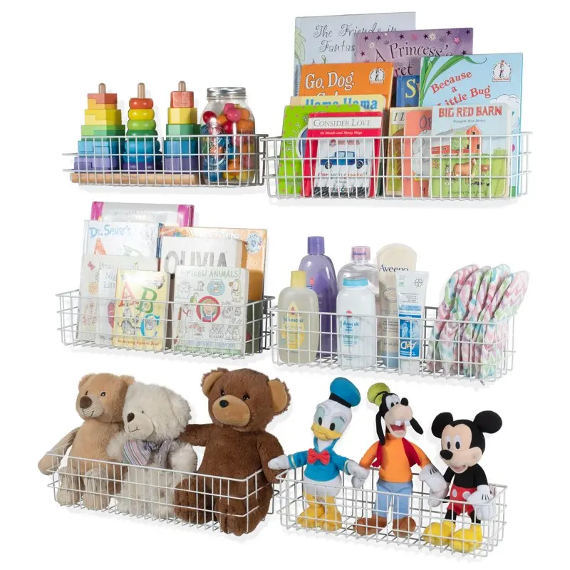 

Wire Wall Basket Set 6, Nursery Kids Room Multi-Size White Toy Storage Bookshelf, 90 Characters Max Makeup organizer Jewelry or