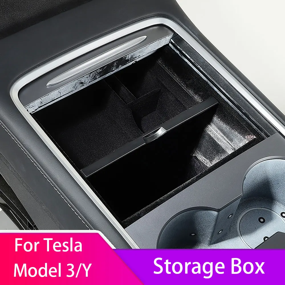 

Storage Box for Tesla Model 3 Y 21-22 Car Central Armrest Hidden Flocking/ABS Storage Box Organizer Model 3 2021 Accessories