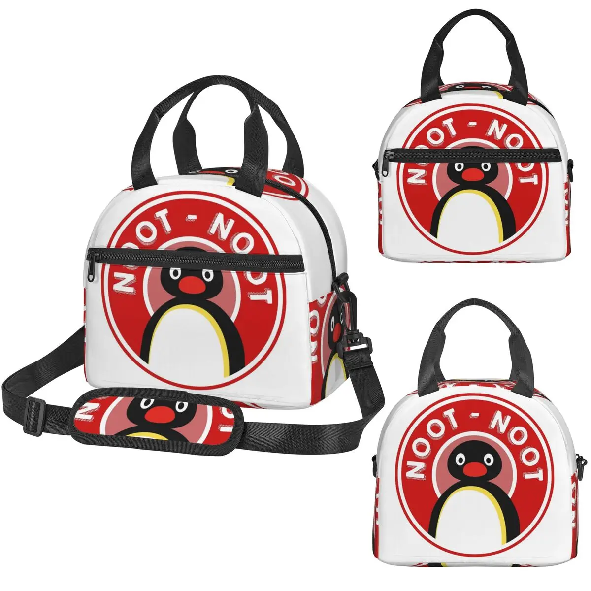 Фото Pingu Noot Noot (Пингвин Пингу) - Красная термосумка для обедов для детей, школьная термосумка-холодильник, герметичная сумка-тоут для обедов №1