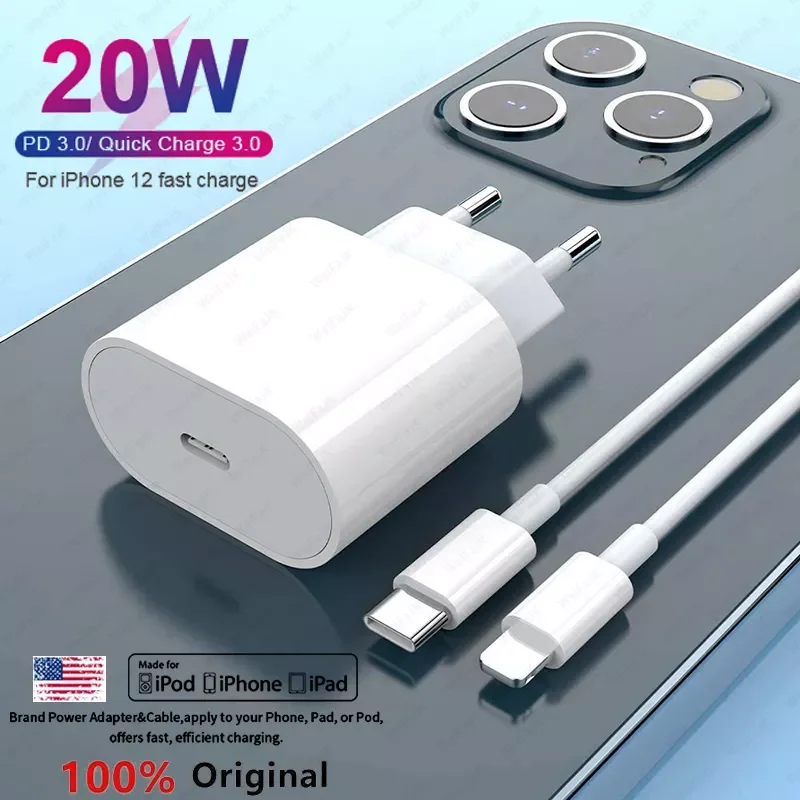 

For Apple Original 20W Fast Charger Type C Cable Adapter For iPhone 11 12 13 Pro Max Mini XS 8 Plus Xiaomi Samsung Phone Charger