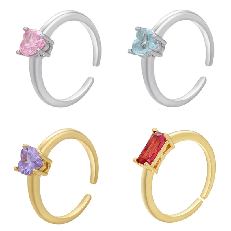 

QMHJE Infinity Love Women Ring Rectangle Heart Pink Sea Blue Crystal Lady Finger Wedding Birthday Stone Gold Silver Color Clear