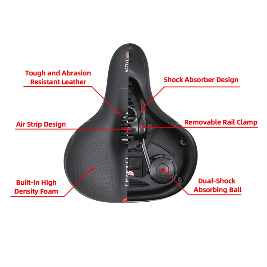 Мягкое амортизирующее широкое седло JKLitepro для велосипеда кожаное