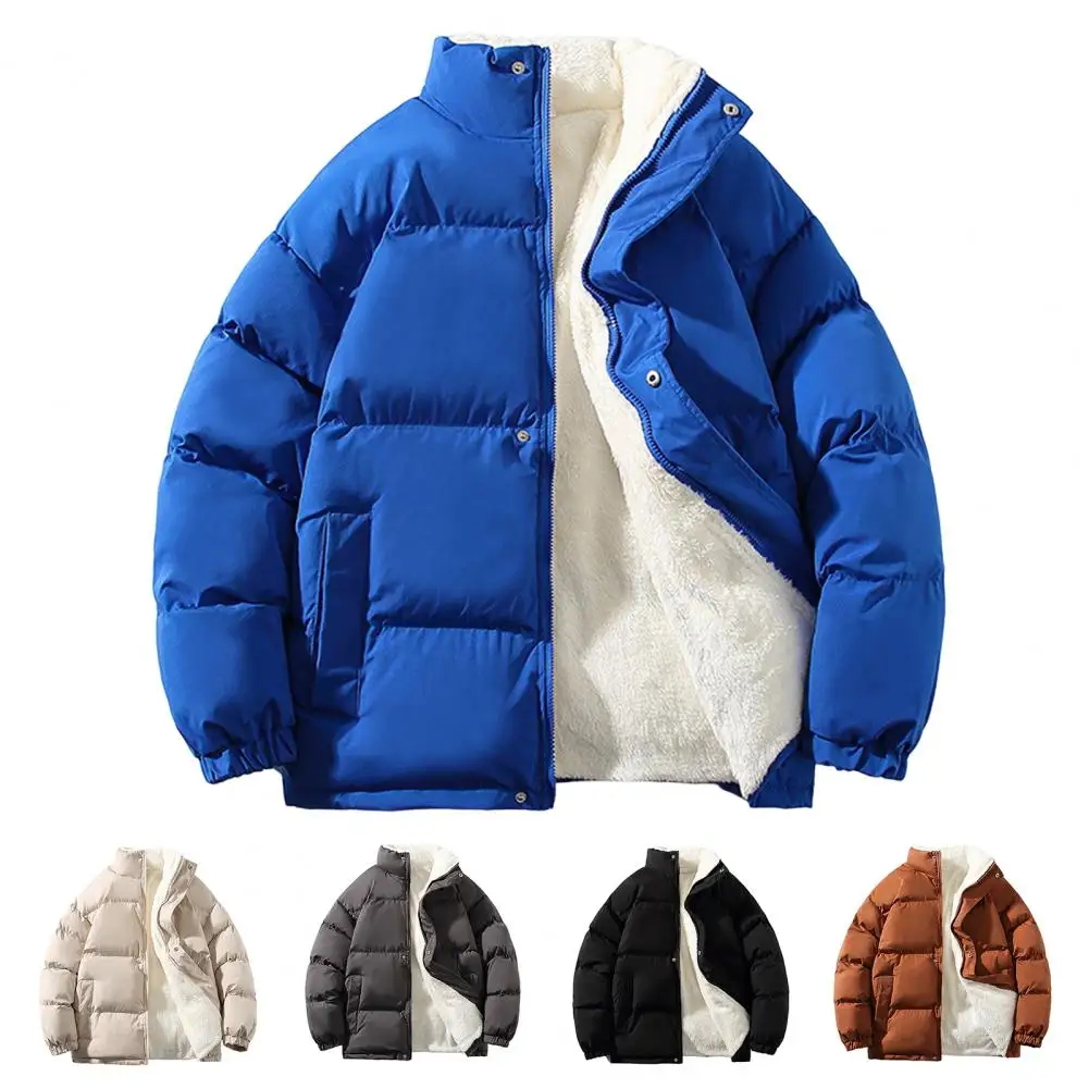 Trendy Men Outerwear Zipper Autumn Winter Windproof Plush Lining Jacket  Plus Size Men Coat Streetwear